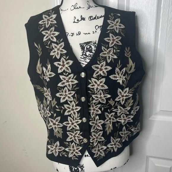 Paul Harris Design Embroidered Vest - Size Large - Linen Cotton Blend - Leaves - Picture 1 of 5